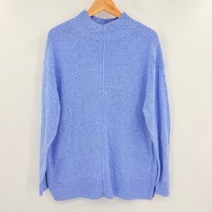 KAREN SCOTT Basic Fall Sweater XL Speckled Blue Mock Neck Cotton Pullover